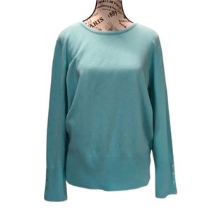 JM Collection Aqua Pullover Sweater with Button‎ Detail Sleeve Size L